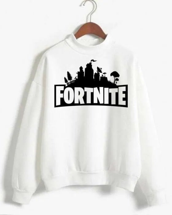 FORTNITE Sweatshirt Sweat Shirt O Neck Full Sleeves Casual Tshirt FOR WOMEN WHITE
