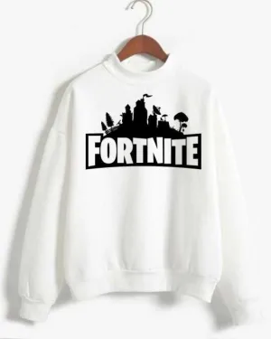 FORTNITE Sweatshirt Sweat Shirt O Neck Full Sleeves Casual Tshirt FOR WOMEN WHITE