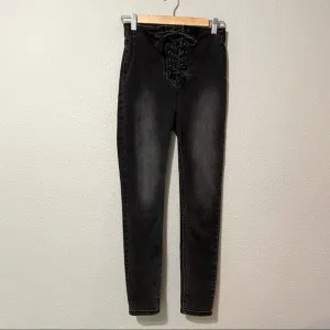 Free People Black Lace Up Waist Skinny Jeans 27