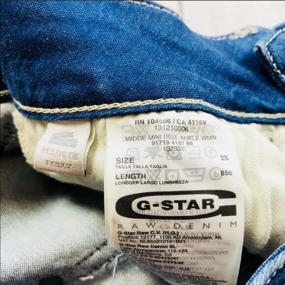 G-Star Midge Mini Bell Ankle Jeans Size 25