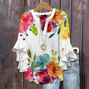 Garden Bliss - Watercolor Floral Blouse