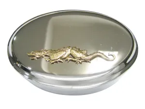 Gold Toned Fierce Dragon Oval Trinket Jewelry Box