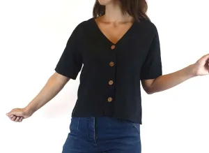 Gorman black tee shirt style top with front wooden buttons size 6 (best fits sizes 6-8)