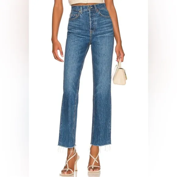 GRLFRND The Cassidy Mid Rise Straight Jeans Runyon Canyon Blue Size 30