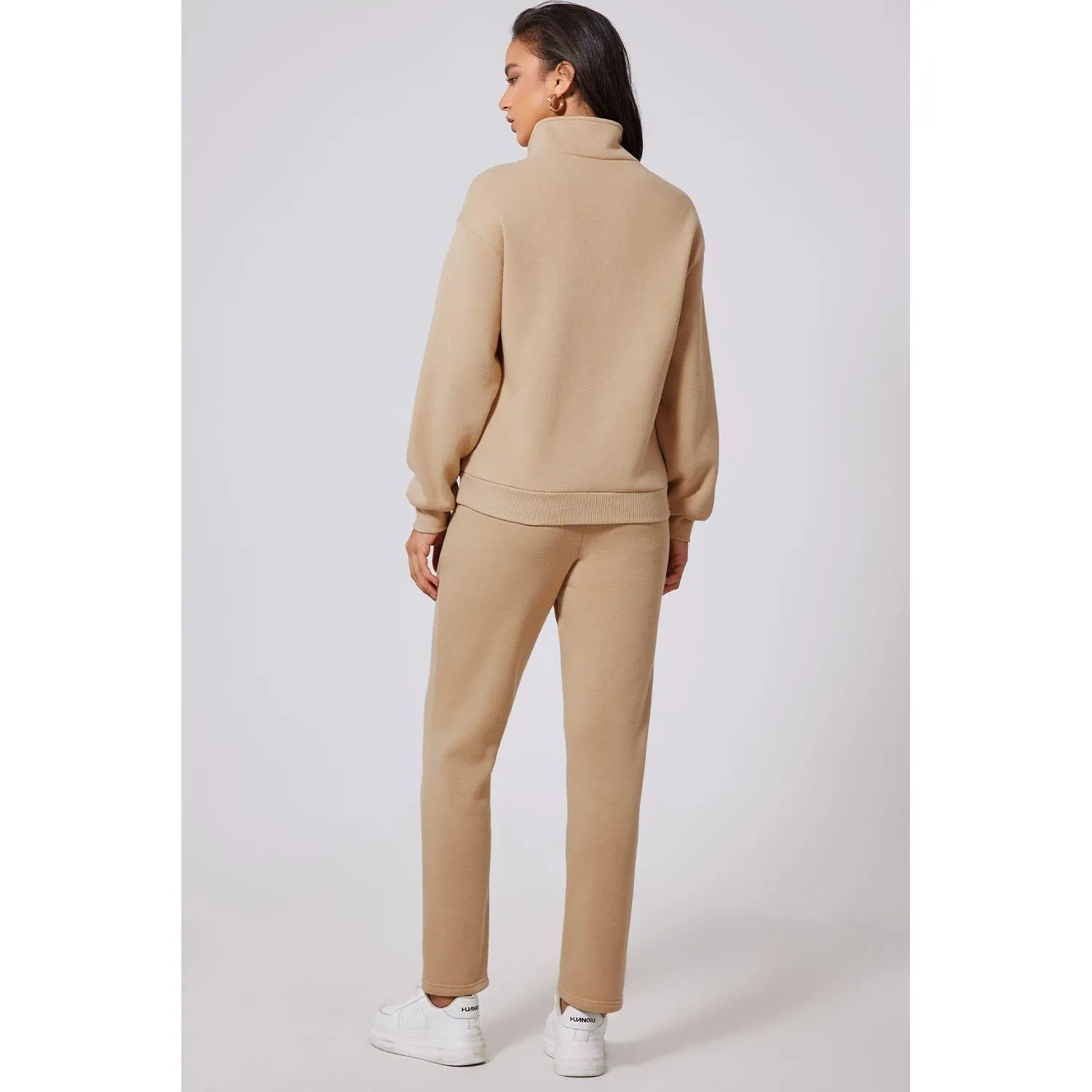 Half Button Sweatshirt and High Waist Sweatpants Set