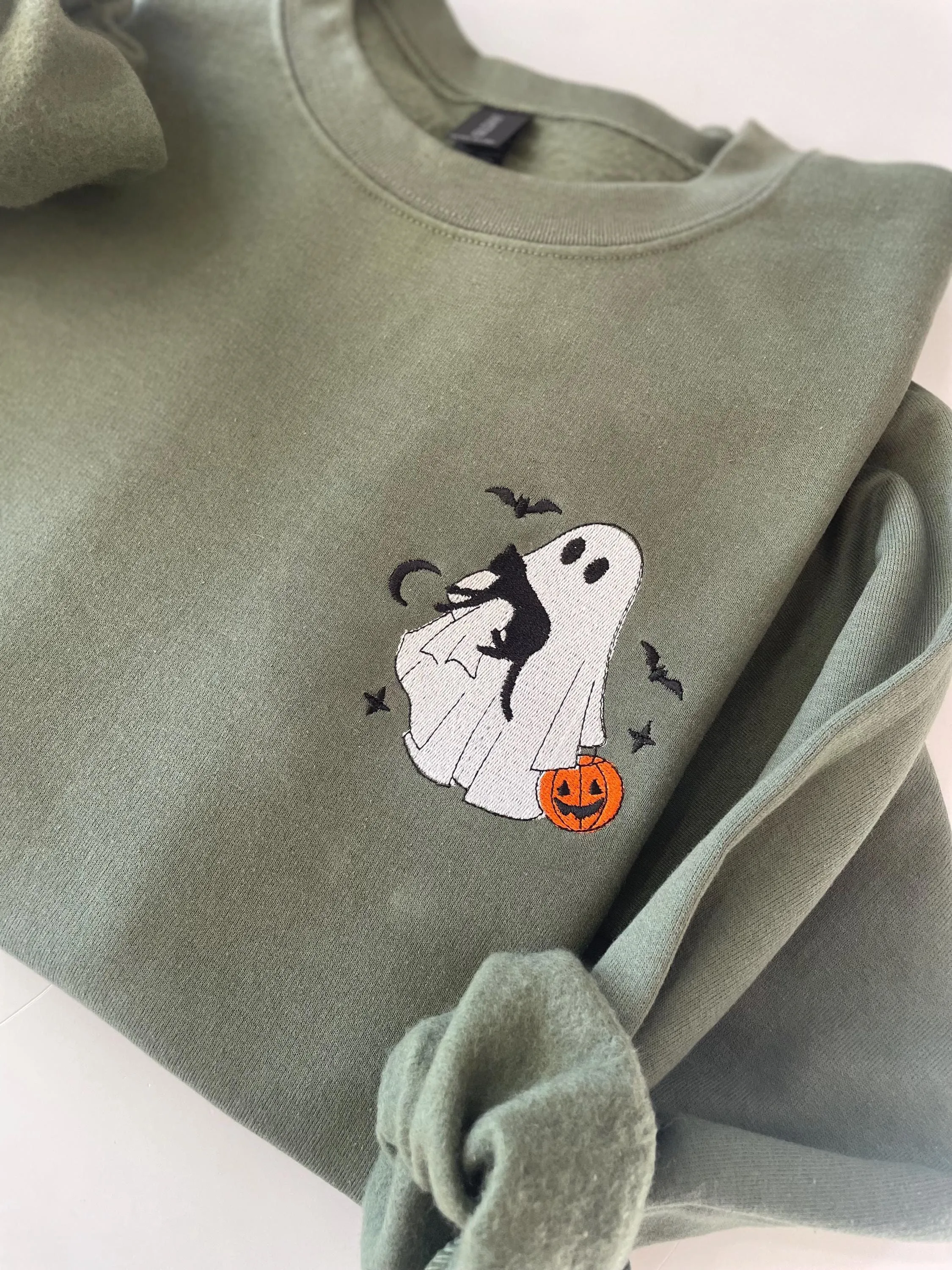 Halloween Embroidered Cat Lady Sweatshirt
