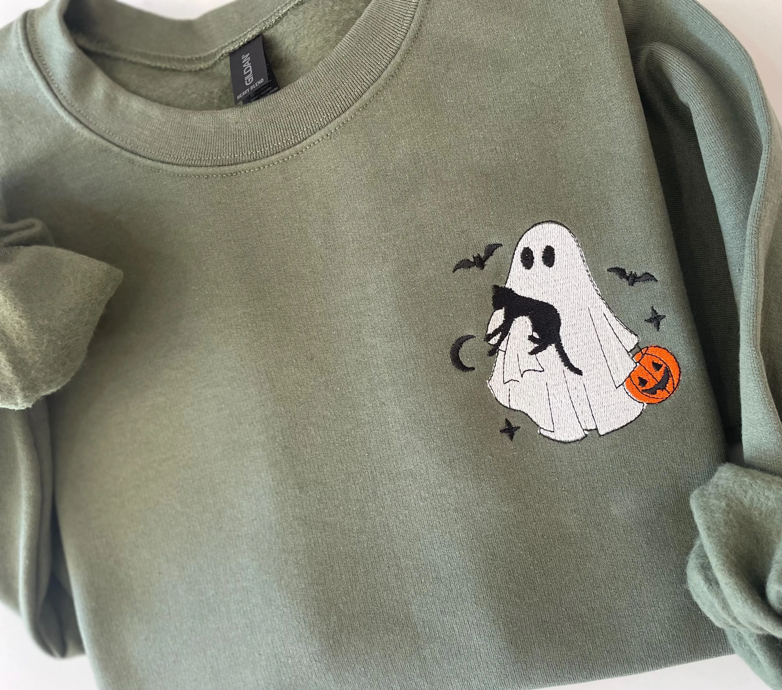 Halloween Embroidered Cat Lady Sweatshirt