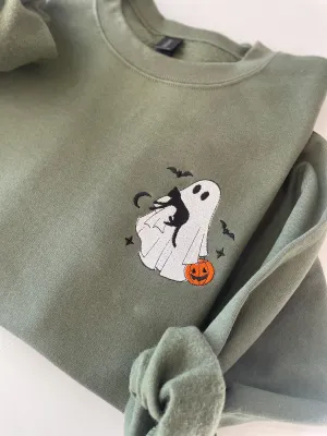 Halloween Embroidered Cat Lady Sweatshirt