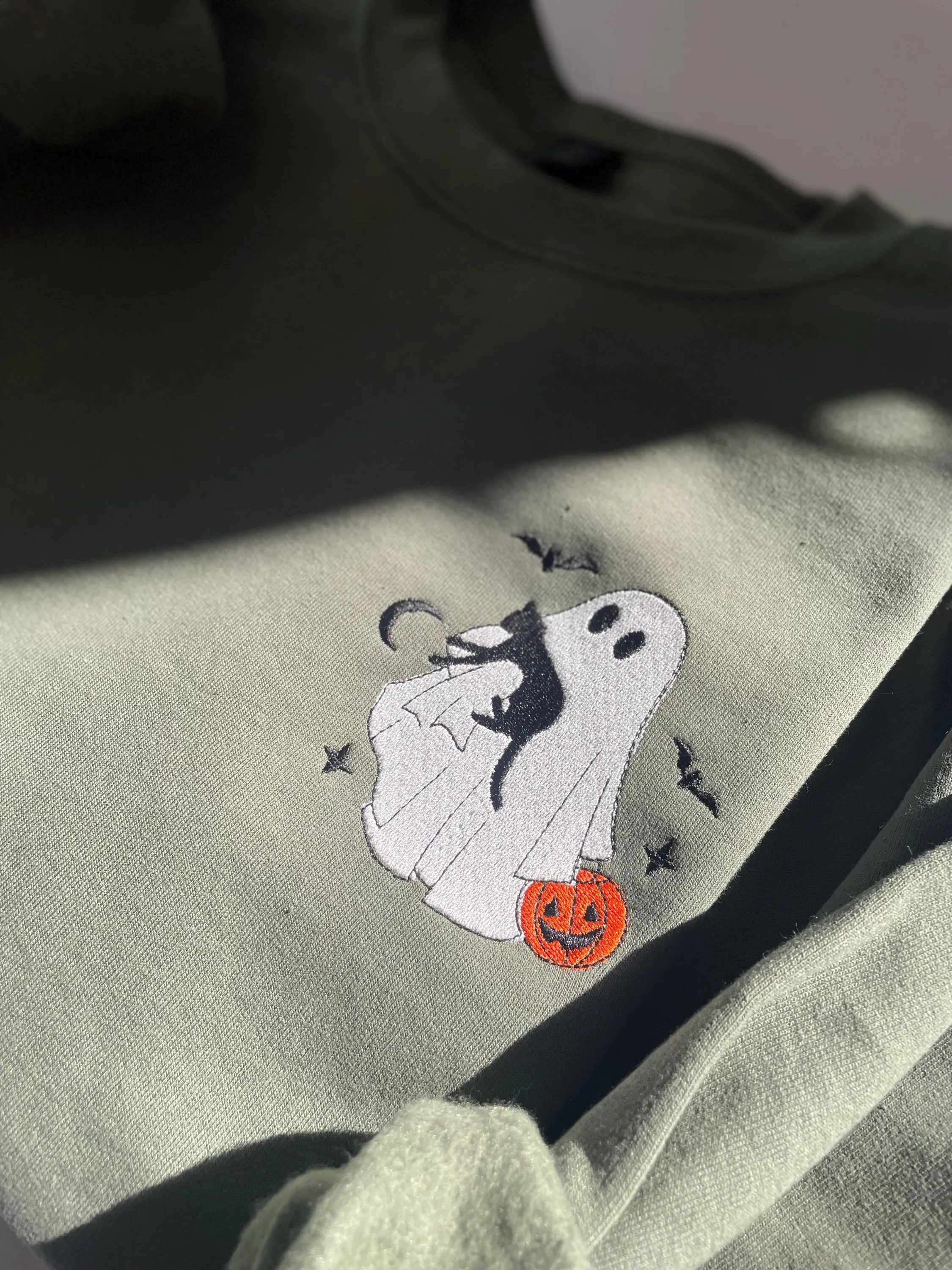 Halloween Embroidered Cat Lady Sweatshirt