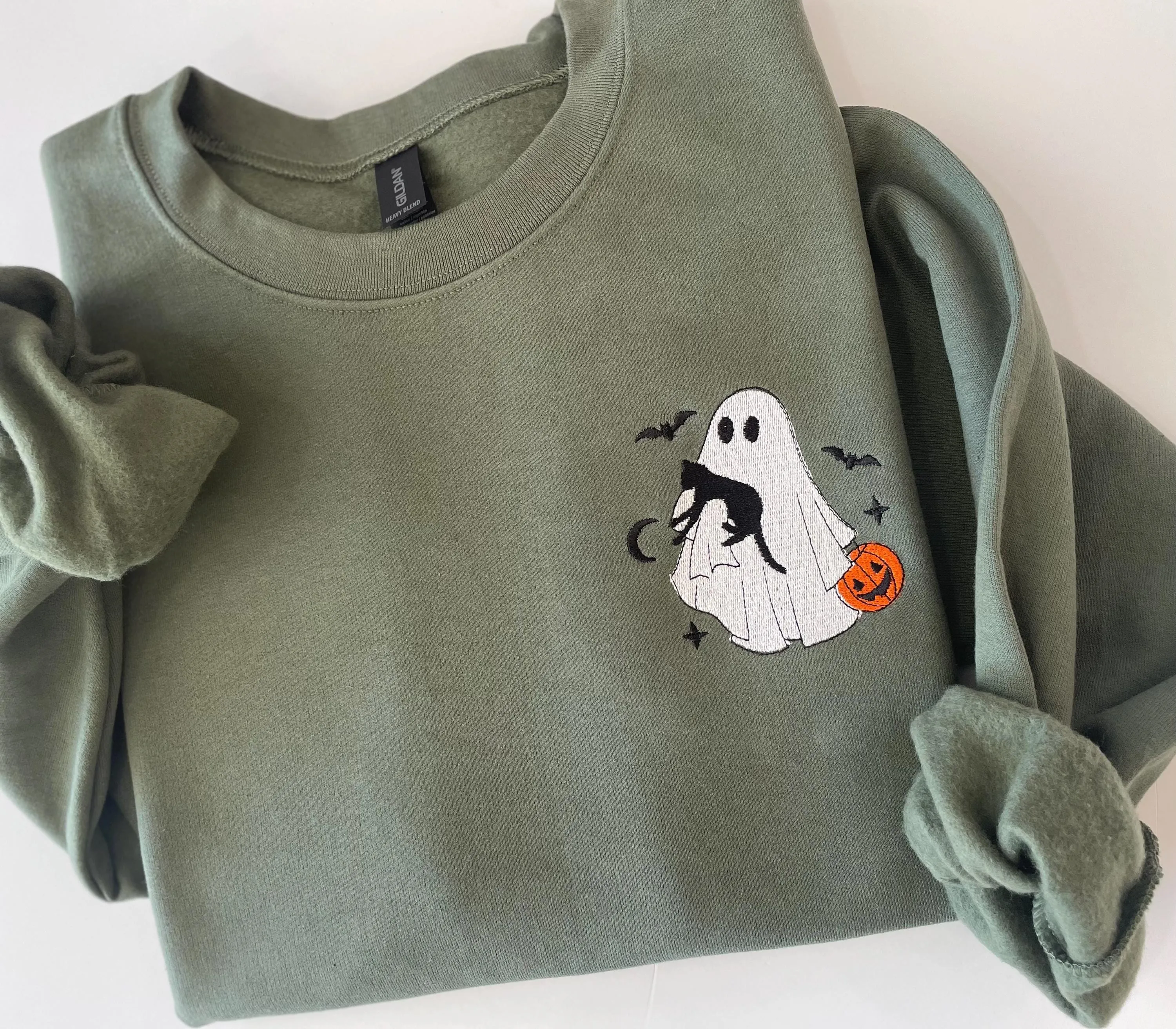 Halloween Embroidered Cat Lady Sweatshirt