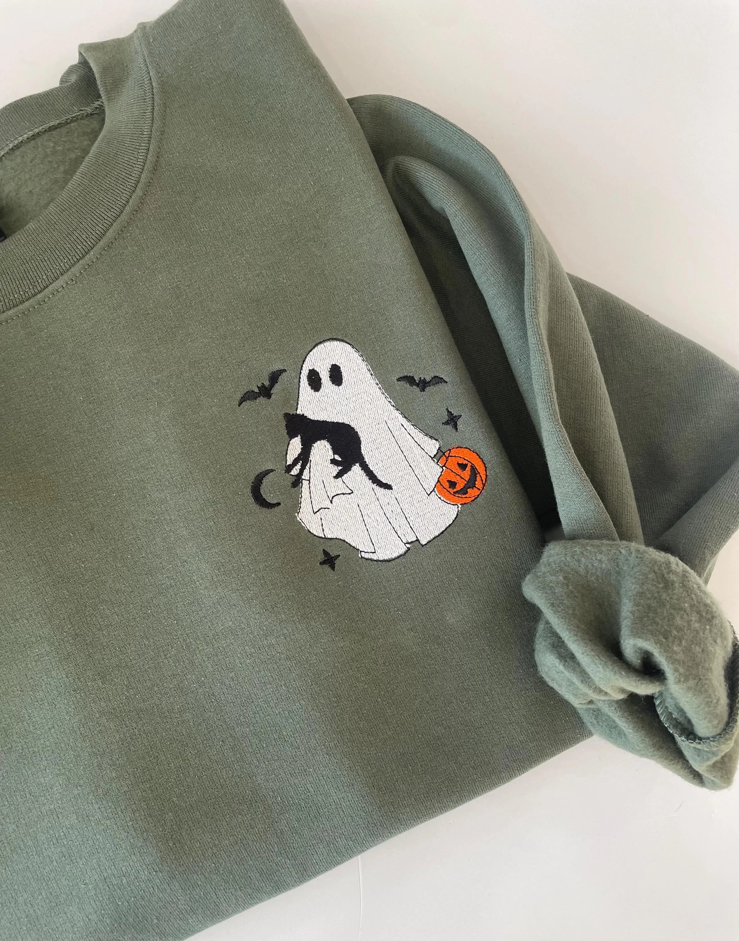 Halloween Embroidered Cat Lady Sweatshirt