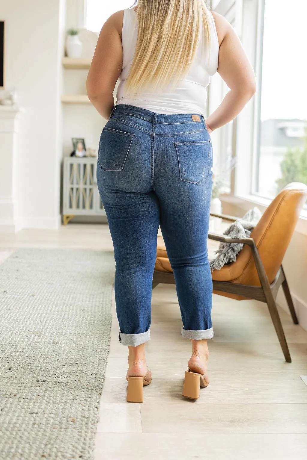 Hazel Blues® |  Colt High Rise Button Fly Distressed Boyfriend Jeans