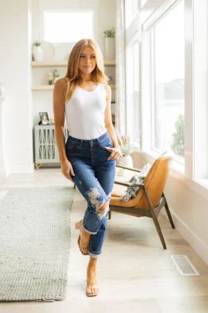 Hazel Blues® |  Colt High Rise Button Fly Distressed Boyfriend Jeans