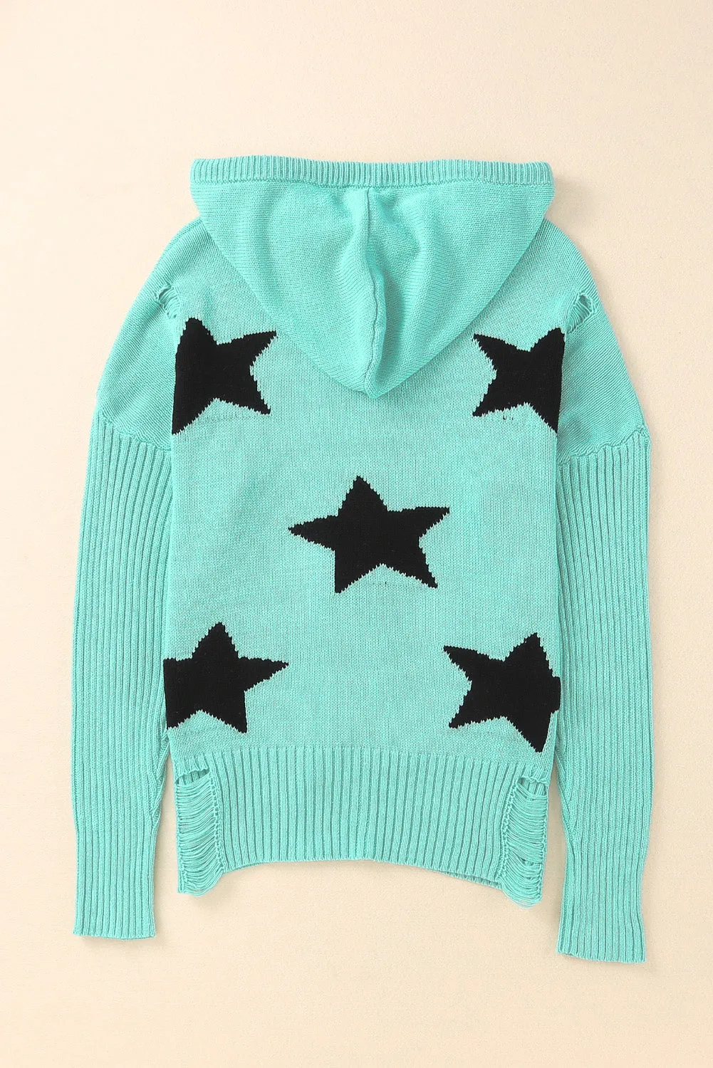 Hazel Blues® |  Distressed Drawstring Long Sleeve Hooded Sweater