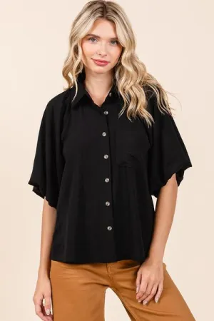 Hazel Blues® |  Mittoshop Airflow Short Bubble Sleeve Button Down Shirt
