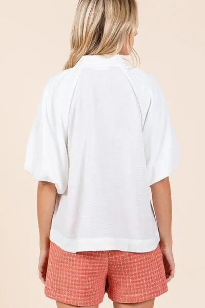 Hazel Blues® |  Mittoshop Airflow Short Bubble Sleeve Button Down Shirt