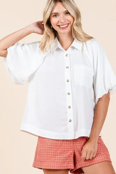 Hazel Blues® |  Mittoshop Airflow Short Bubble Sleeve Button Down Shirt