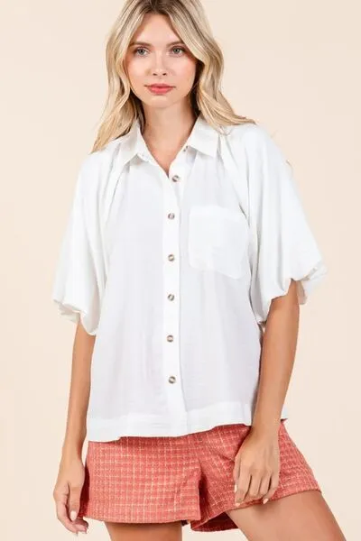 Hazel Blues® |  Mittoshop Airflow Short Bubble Sleeve Button Down Shirt