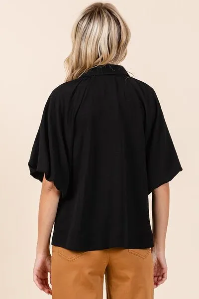 Hazel Blues® |  Mittoshop Airflow Short Bubble Sleeve Button Down Shirt