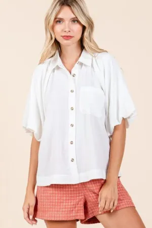Hazel Blues® |  Mittoshop Airflow Short Bubble Sleeve Button Down Shirt