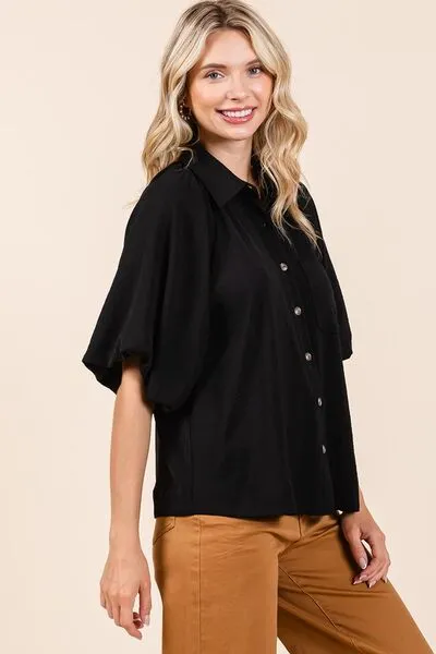 Hazel Blues® |  Mittoshop Airflow Short Bubble Sleeve Button Down Shirt