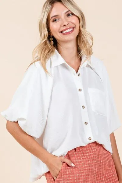 Hazel Blues® |  Mittoshop Airflow Short Bubble Sleeve Button Down Shirt
