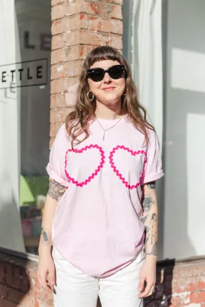 Heart T-Shirt - Pink/Hot Pink Double Heart - Size L (RTS)