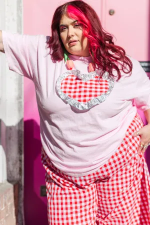 Heart T-Shirt - Pink/Red Gingham Ruffle - Size M (RTS)