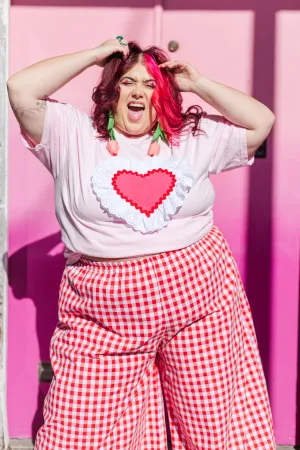 Heart T-Shirt - Pink/Red/White Ruffle - Size 3XL (RTS)