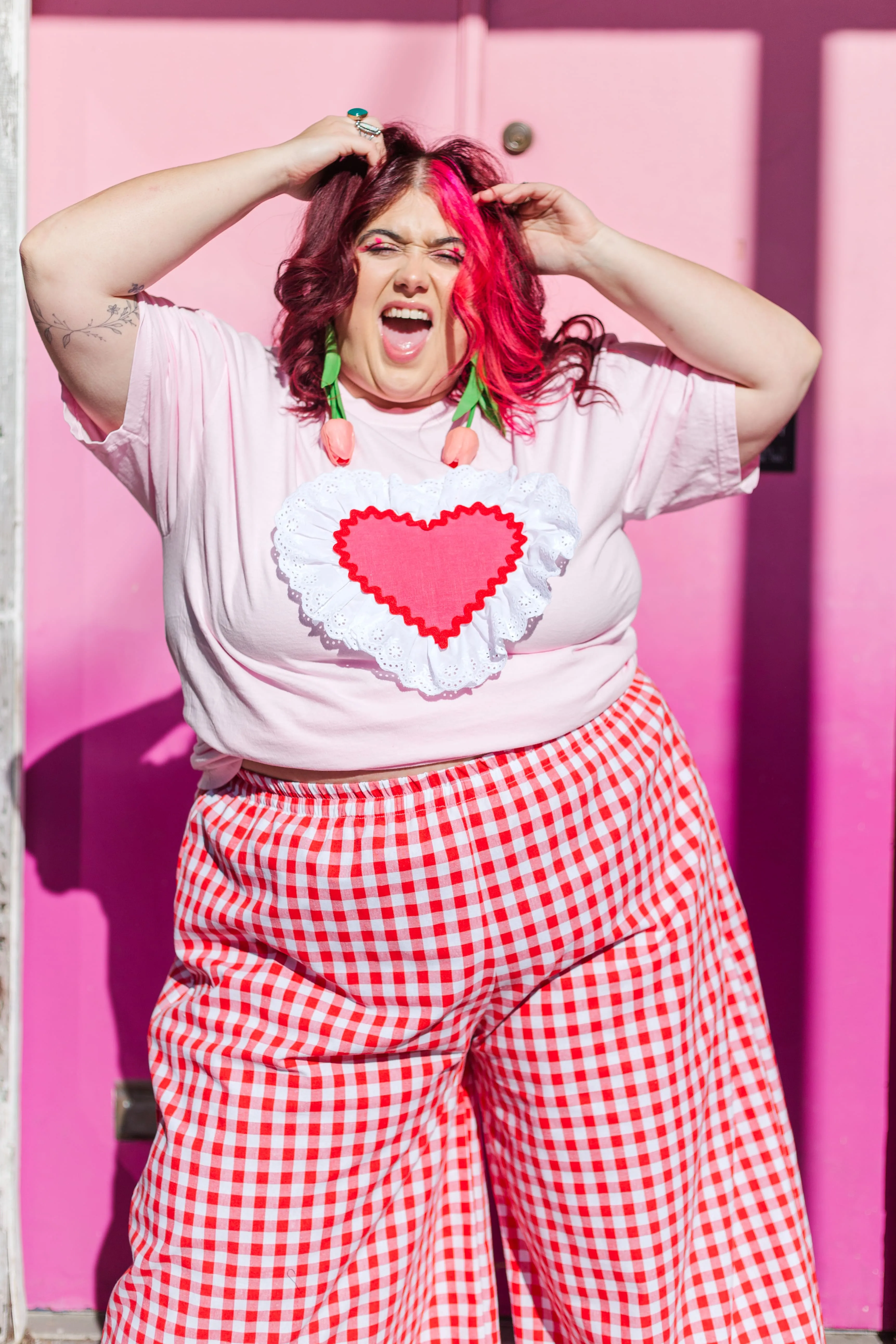 Heart T-Shirt - Pink/Red/White Ruffle - Size 3XL (RTS)
