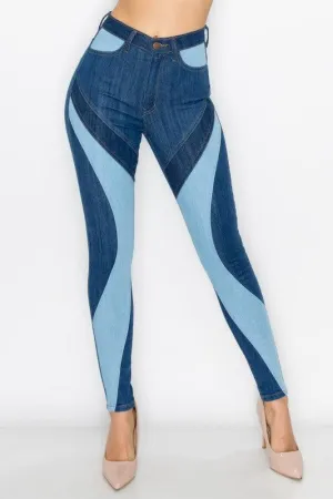 HIGH RISE MULTI PANEL MULTI TONE SKINNY JEANS