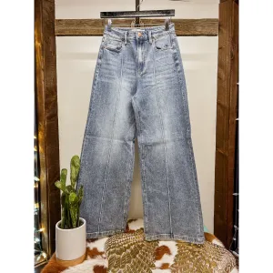 High Waist Wide Leg Pintuck Detailed Jeans