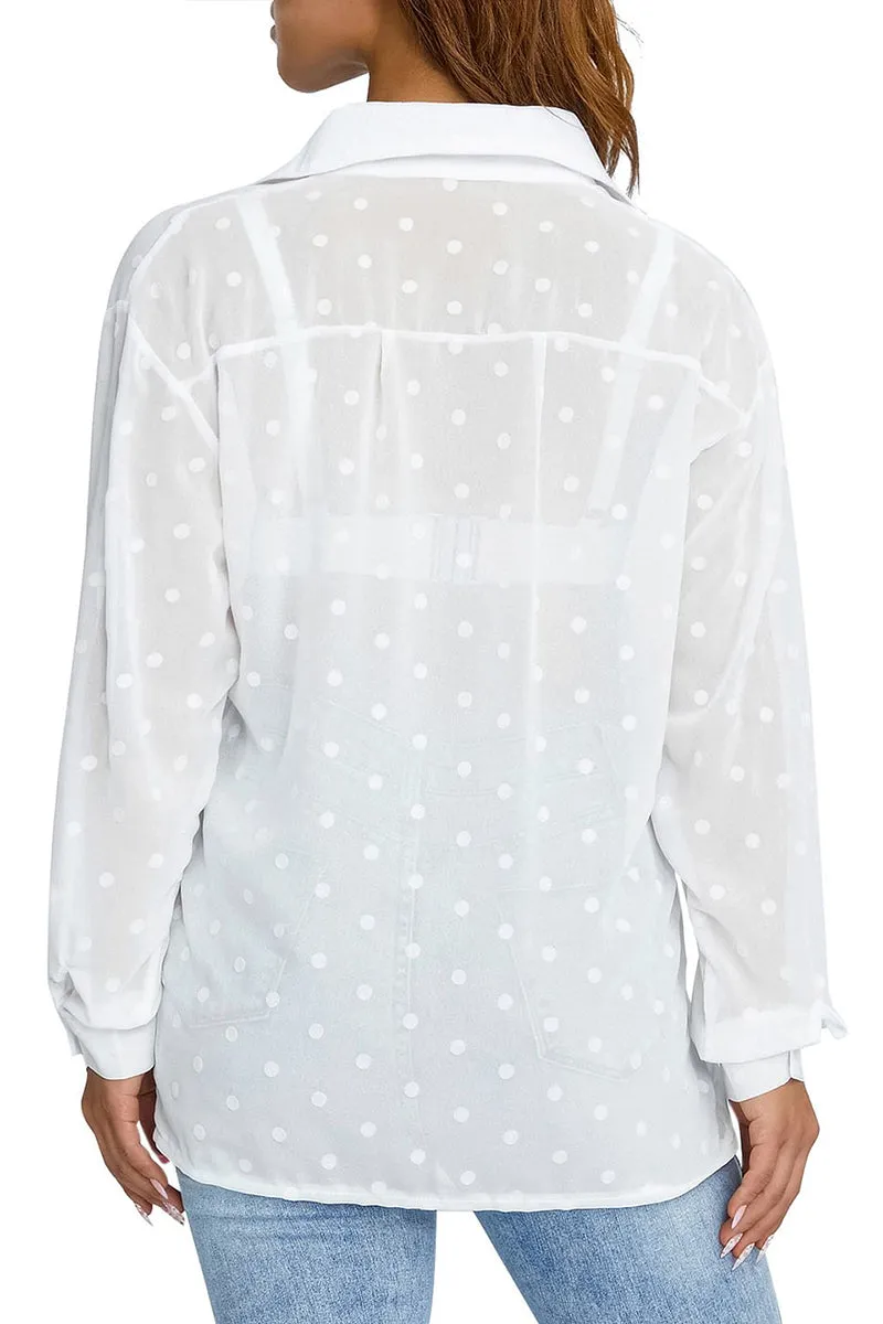 HTR1213 Sheer Polka Dot Blouse