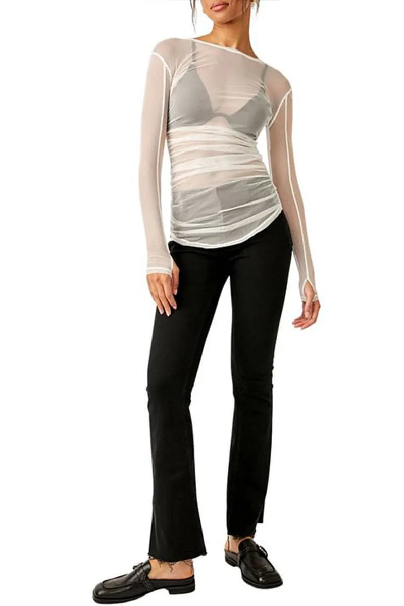 HTS1335 Sheer Mesh Long Sleeve Top