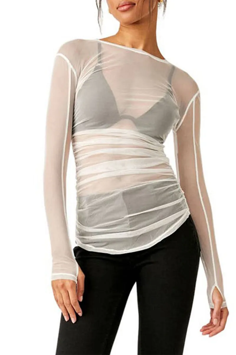 HTS1335 Sheer Mesh Long Sleeve Top