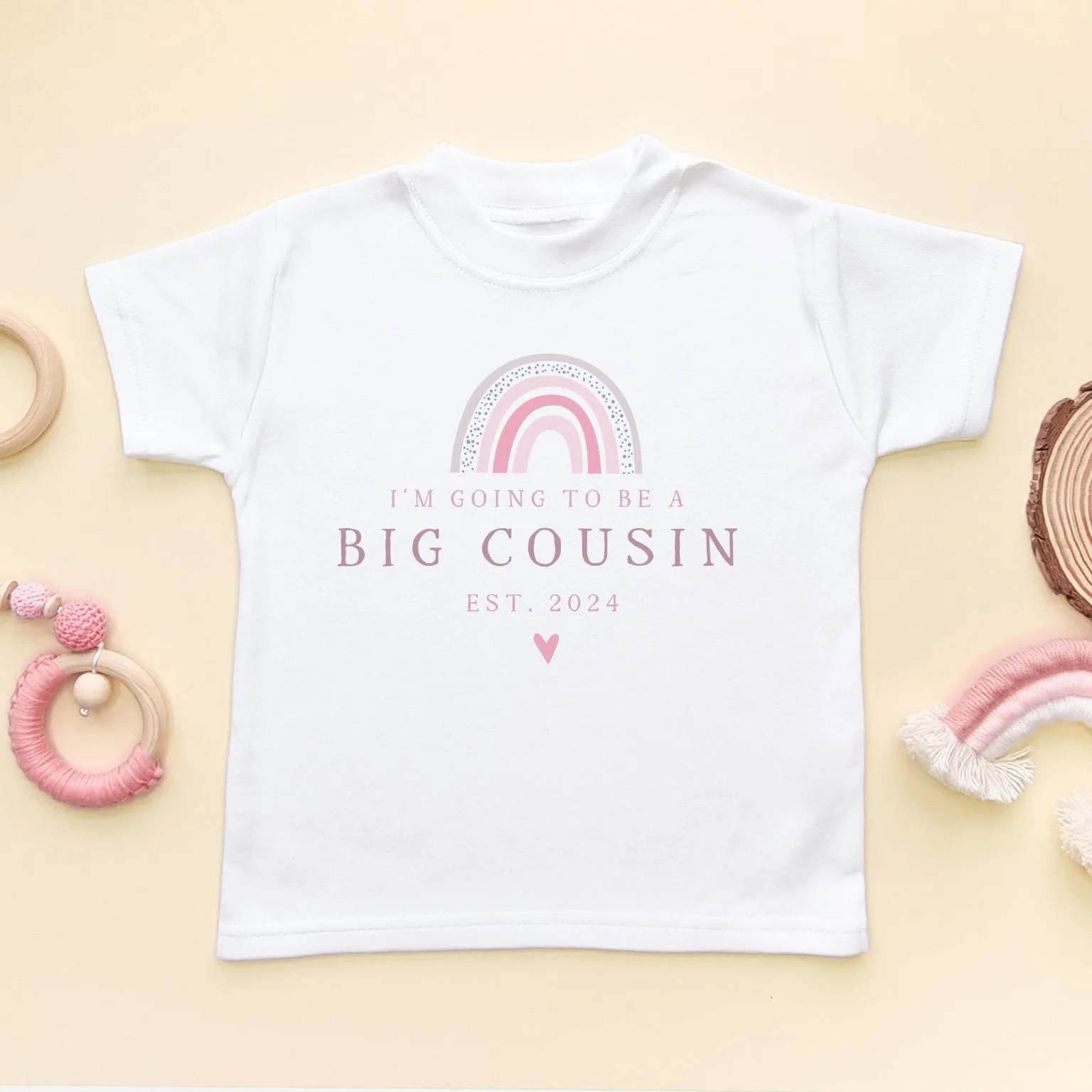 I'm Going To Be a Big Cousin Pink Rainbow Personalised Toddler & Kids T Shirt