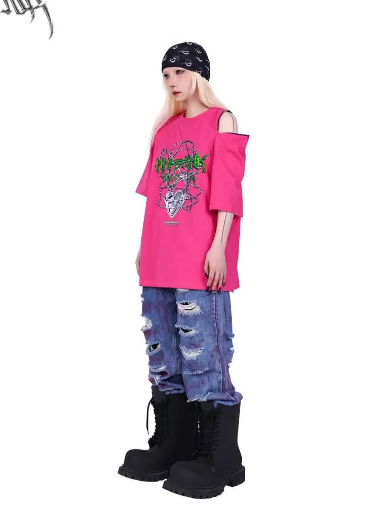 irregular super hole loose jeans