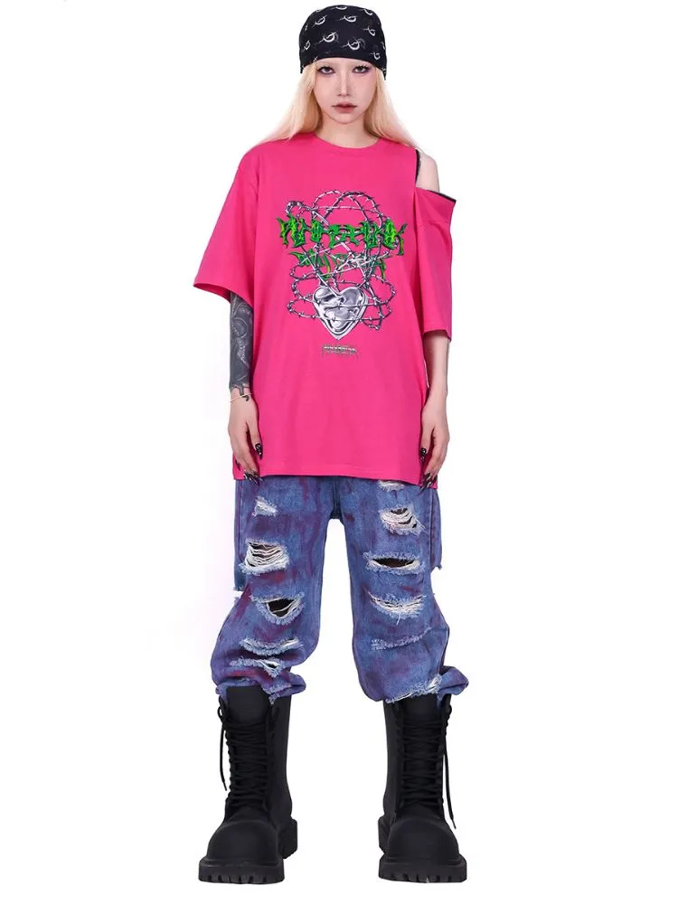 irregular super hole loose jeans
