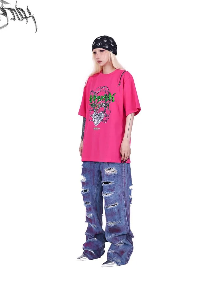 irregular super hole loose jeans