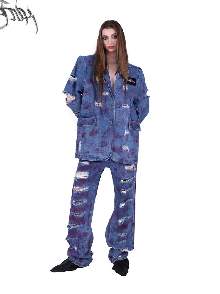 irregular super hole loose jeans