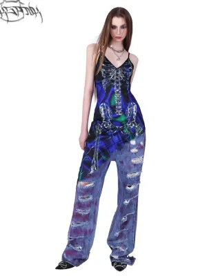 irregular super hole loose jeans