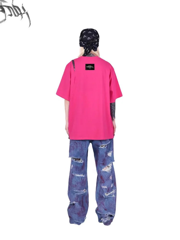 irregular super hole loose jeans