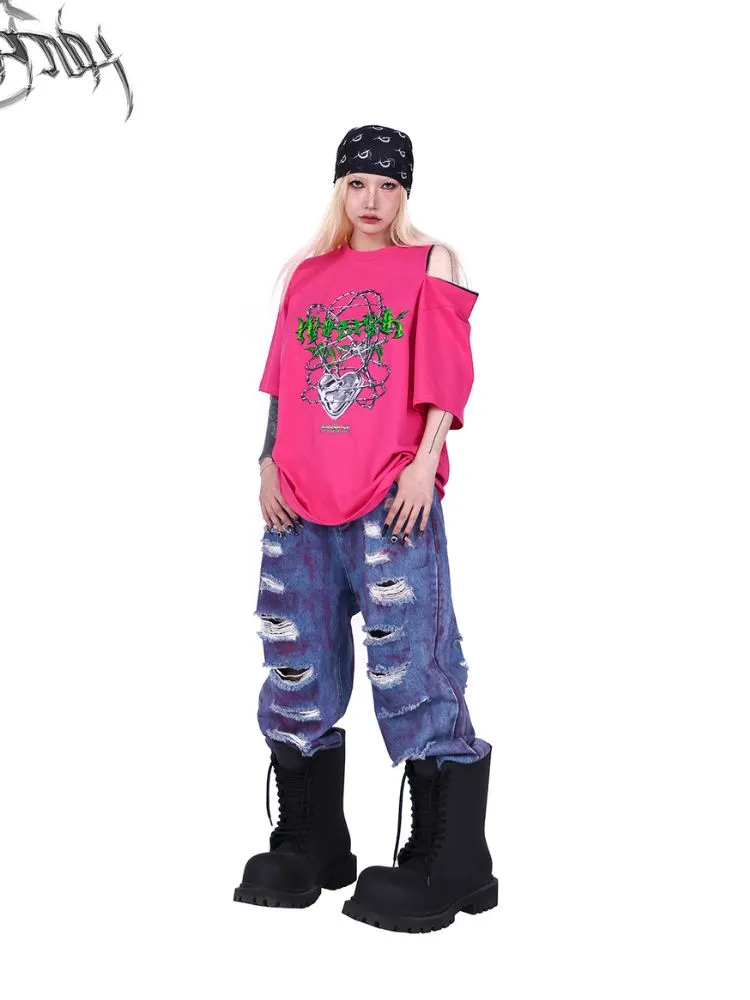 irregular super hole loose jeans
