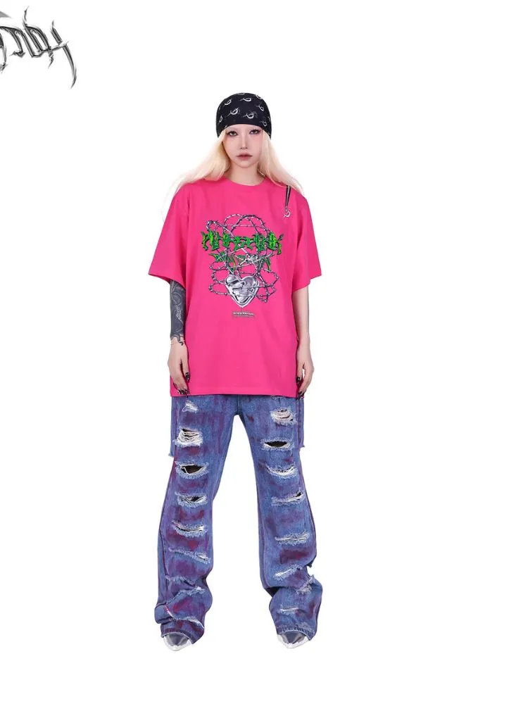 irregular super hole loose jeans