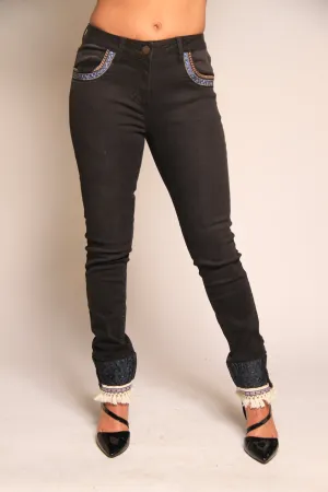 Jeans Pants With Ruffle Foot