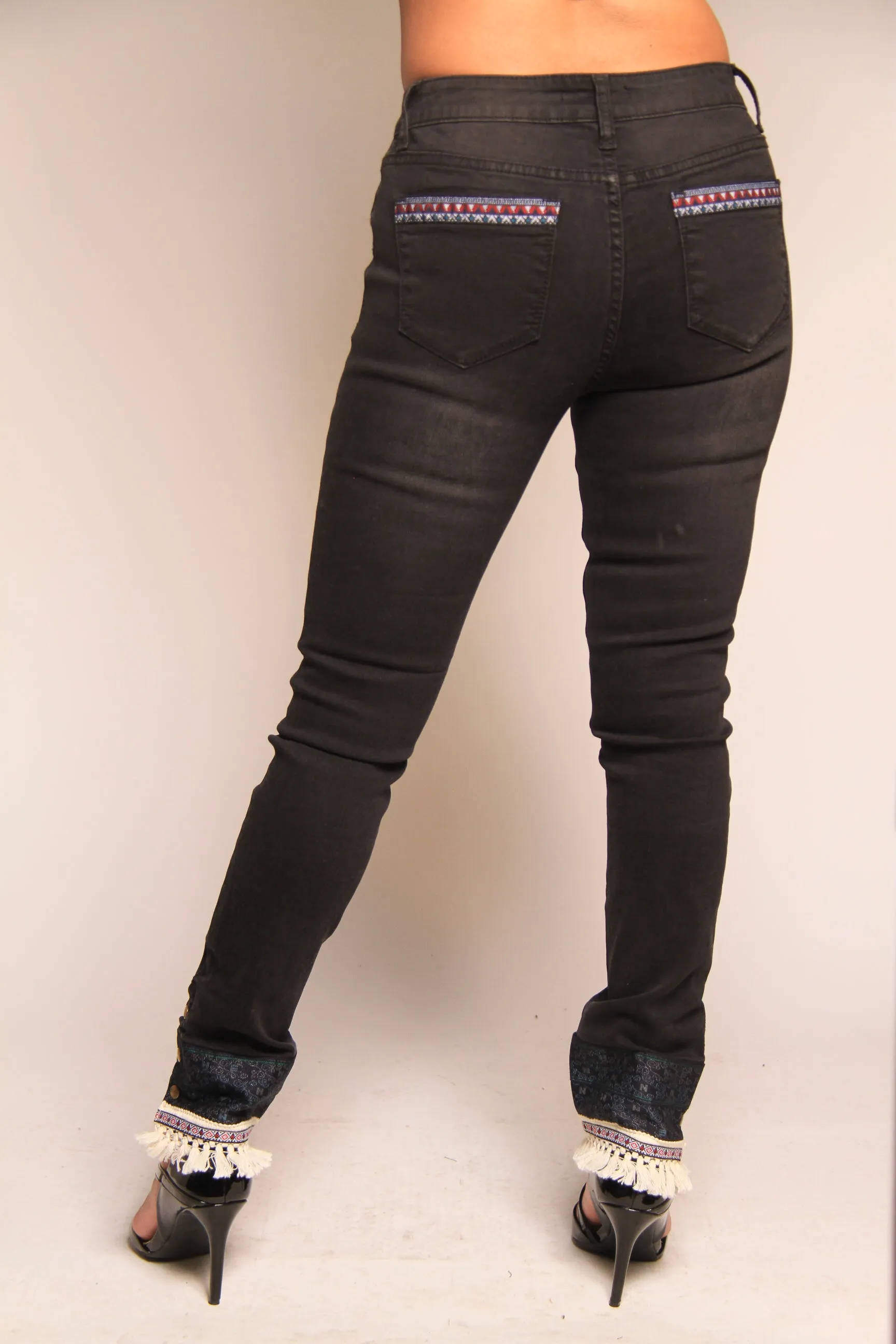 Jeans Pants With Ruffle Foot
