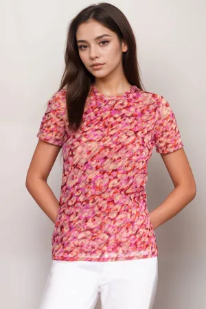 Johnny Was Jade Pink Mina Mesh Short Sleeve Tee R13024
