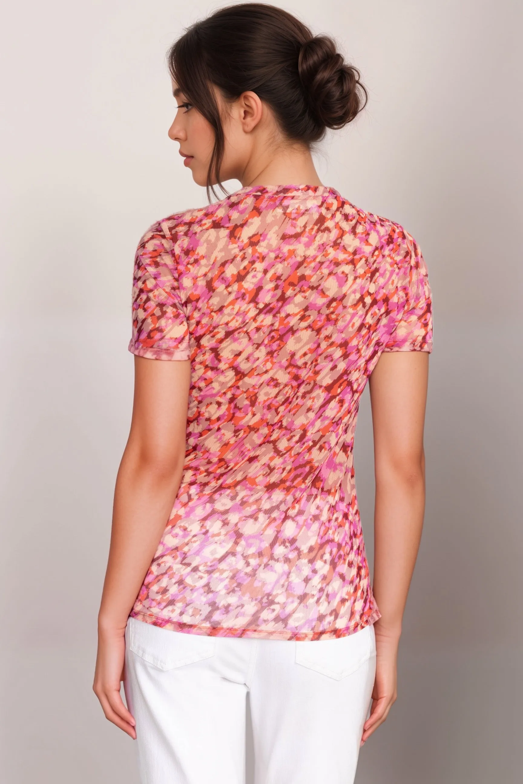 Johnny Was Jade Pink Mina Mesh Short Sleeve Tee R13024