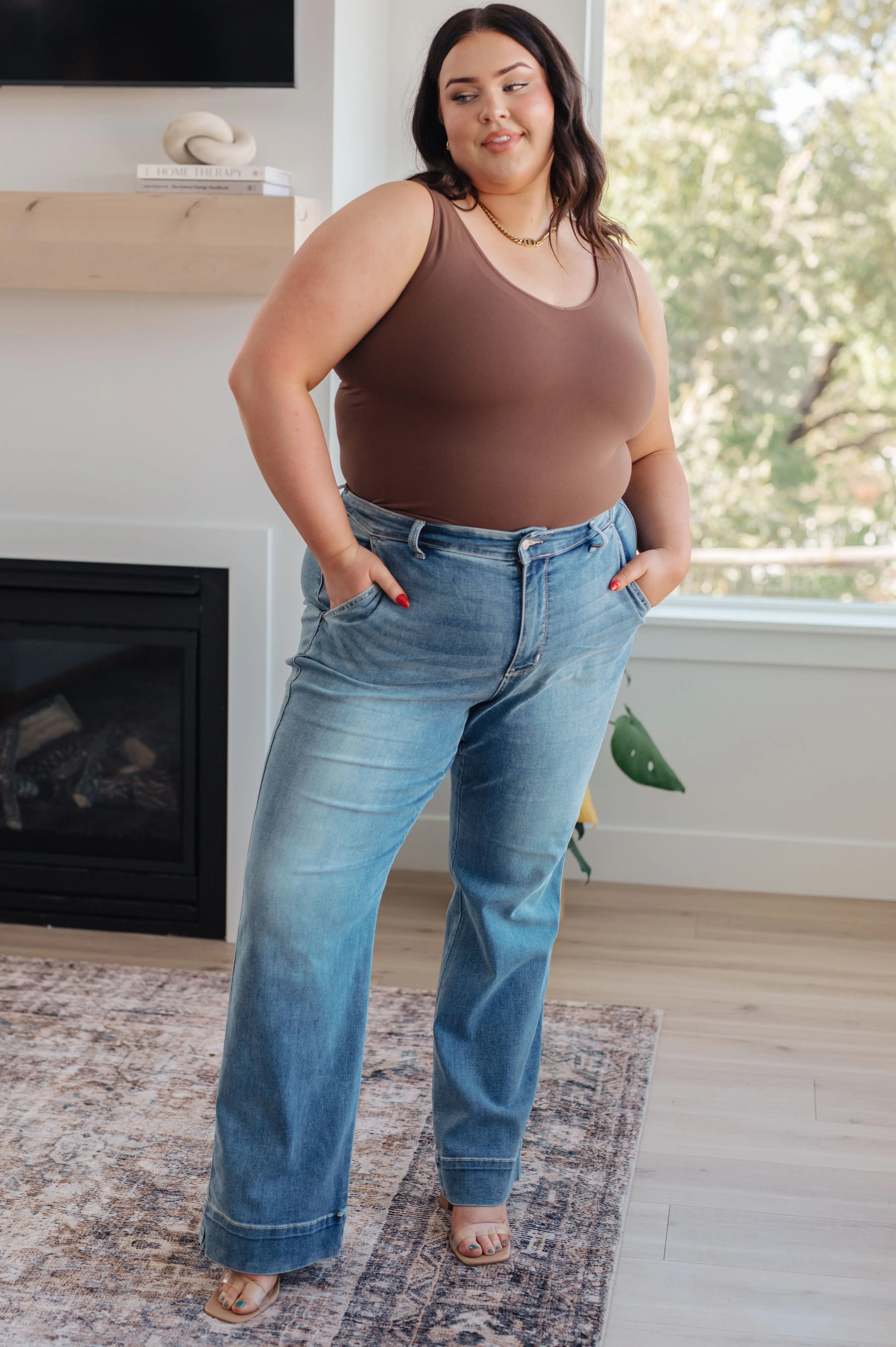 JUDY BLUE Mindy Mid Rise Wide Leg Jeans