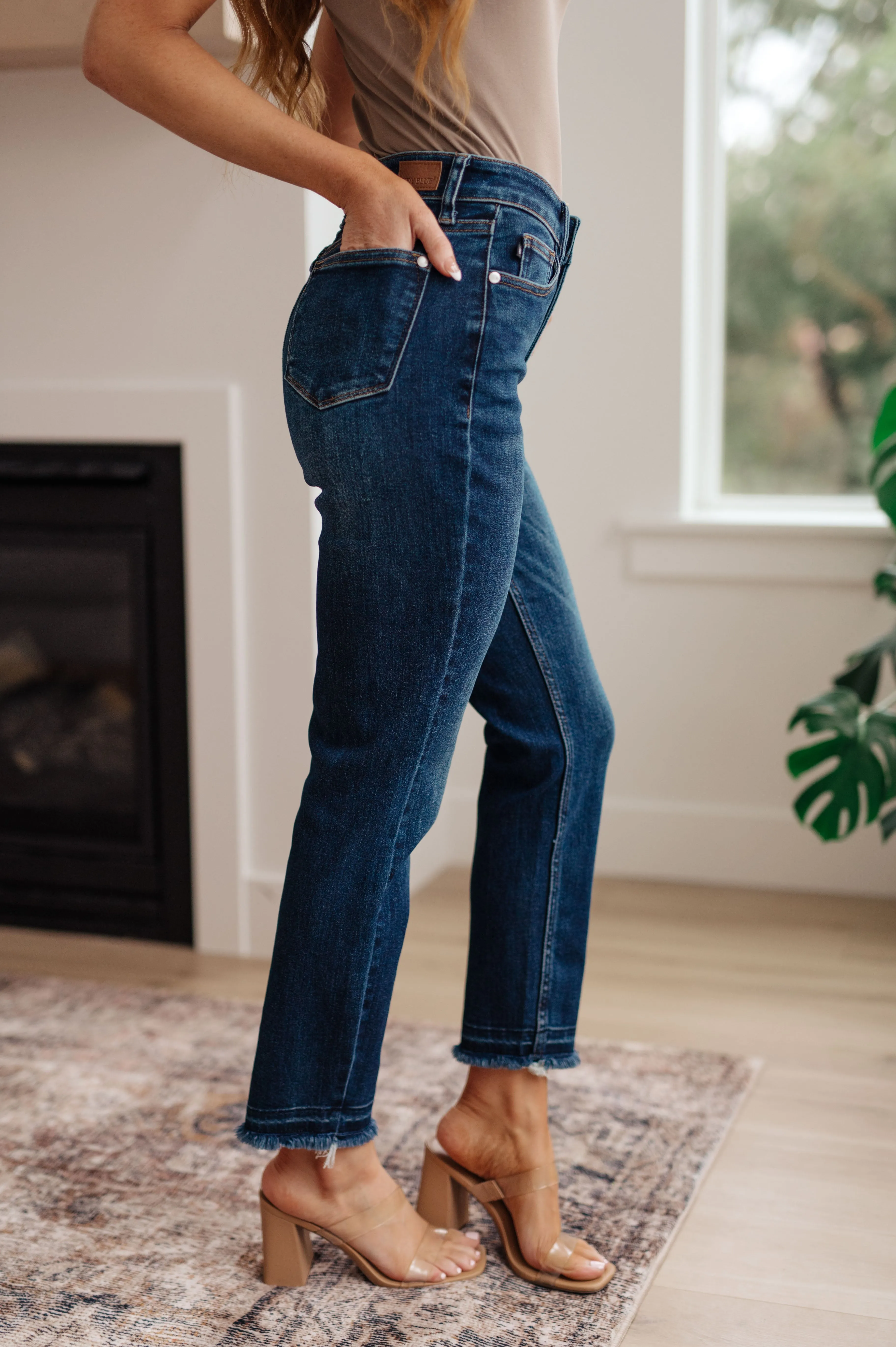JUDY BLUE Phillipa High Rise Release Hem Slim Jeans